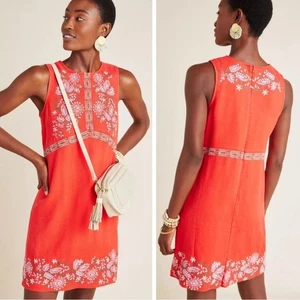Anthropologie Aiko Embroidered Shift Dress Red Rouge Sleeveless Linen Plus 26 - Picture 1 of 14