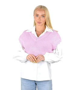 Socal Look Damen Pullover ärmellos V-Ausschnitt Oberteil aus dehnbarer Viskosemischung - Bild 1 von 109