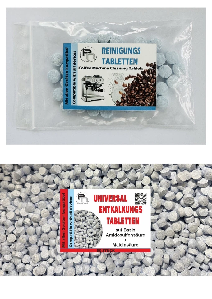 PRONURI® 50 Entkalkungstabletten + 50 Reinigungstabletten für Kaffeevollautomaten Pfleges