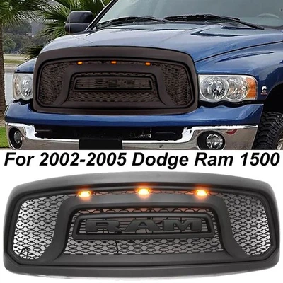 Parrilla delantera para Dodge Ram 1500 2002-2005 rejilla de malla negra mate con letra con 3 LED Foto 1 de 4