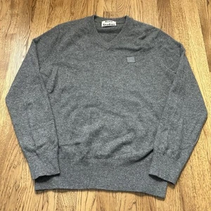 Acne Studios Nalon Face Maglione 100% Cashmere Uomo L Grigio Pullover Maglione Fori - Foto 1 di 10