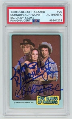 Daisy Bo Luke Duke SCHNEIDER WOPAT BACH Signed DUKES HAZZARD Card #20 + PSA Auto - Image 1 of 2