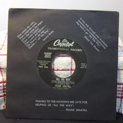 FRANK SINATRA - All The Way - 1958 Capitol Pop Promo Vinyl 45 7"-w/RARE Sleeve - Image 1 of 3