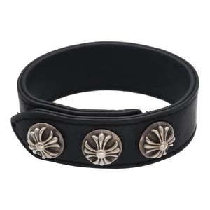 Bracciale in pelle con cuori cromati 3 bottoni 2 snap SV925 sfera incrociata - Foto 1 di 8
