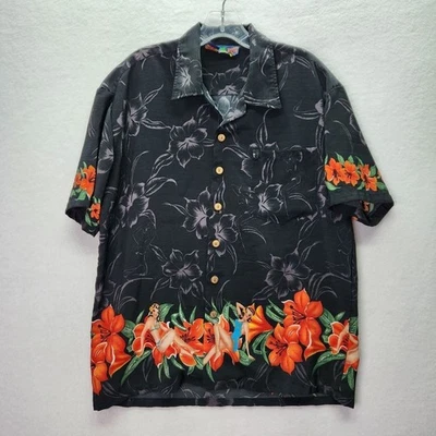 Camisa Roundy Bay Hawaiana Dama Para Hombre M Negra De Colección Tropical Floral Botón Aloha Foto 1 de 4