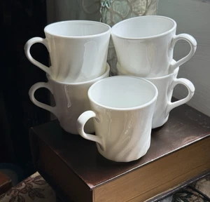 Set of 5 Vtg Corelle Corning Enhancements White Swirl Tea/Coffee Mug Ear Handle - Picture 1 of 18