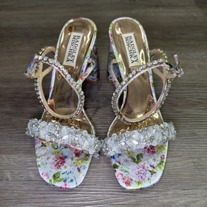 Größe 6 Badgley Mischka Tanisha Block Blumendruck verzierte Riemenabsatz Sandalen - Bild 1 von 7
