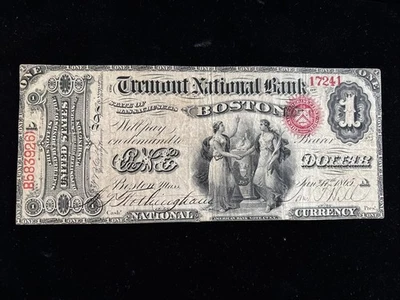 1865 $1 ACE TREMONT National Bank Boston Massachusetts National Currency CH# 625 - Image 1 of 4