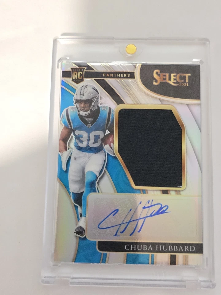 2021 Panini Select #JRS-CHU Chuba Hubbard Rookie Patch Auto Silver Prizm /99 RC - Image 1 of 3
