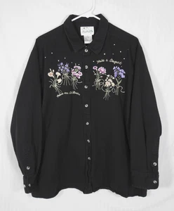 Camisa Para Mujer The Quacker Factory Bordada Flores Botón Manga Larga Talla 1X - Imagen 1 de 21