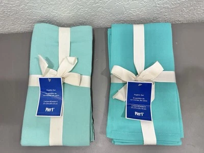 Pier 1 Imports Cotton Napkins Aqua/Teal 2 Sets (4 Napkins Each Set) New - Image 1 of 4