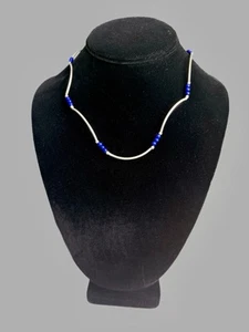 Vintage Sterlingsilber & Lapislazuli Halsreif Halskette - Röhrchenkette - Säure getestet - Bild 1 von 10