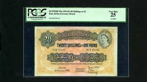 EAST AFRICA CURRENCY BOARD Banknote P35a , 1955 , 20 Shillings / 1 POUND PCGS 25 - Picture 1 of 2