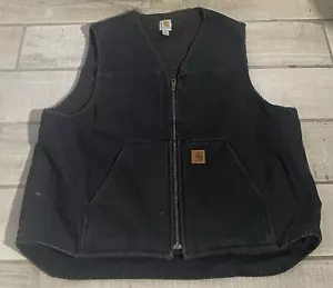Carhartt Vest Men’s Large Black Sandstone Rugged Sherpa Lined Duck Canvas V26 2X - Picture 1 of 7