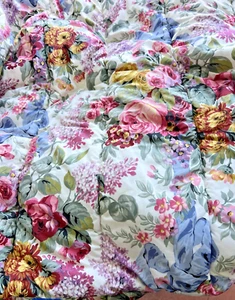 Used Ralph Lauren KING Sized Comforter Allison Floral w Blue Bows 1 side faded - Picture 1 of 5