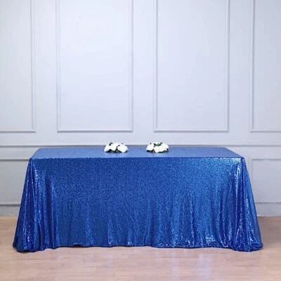90x156" Royal Blue SEQUIN RECTANGLE TABLECLOTH Wedding Party Catering Linens - Image 1 of 4