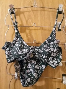 Zaful Colourful Green White Floral Bikini Sz 4 Swimwear Set Summer Vacation New - Picture 1 of 2
