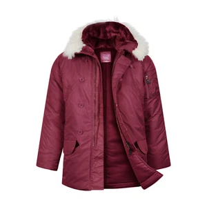 Army Parka Padded Jacket Military N3B Insulated Snorkel Hooded Long Coat Maroon - Picture 1 of 7
