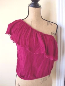NUEVO CON ETIQUETAS DAMAS~TEN SIXTY SHERMAN~ROJO VOLANTES DE UN HOMBRO 100% RAYÓN CROP TOP Talla Lg - Imagen 1 de 5