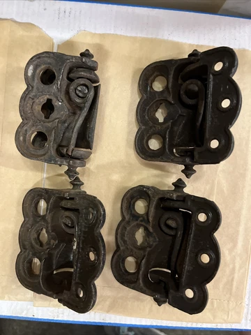 Set Of 4 Pc. Vintage Antique Victorian Cast Iron Spring Loaded Screen Door Hinge Cover