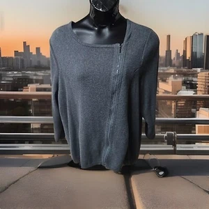 Catherines Women's Zip Up Cardigan Sweater Gray Plus Sz 2X 22/24W Pockets Ribbed - Picture 1 of 9