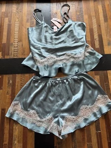 Victorias Secret Satin and Lace Tank Top Shorts Two Piece Pajamas XS NWT $69.50 - Picture 1 of 7