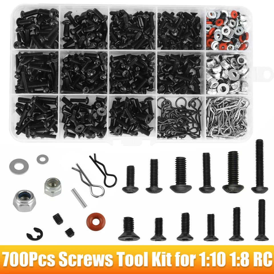 700PCS Universal RC Screw Kit Assortment Set For 1/8 1/10 RC Car HSP Traxxas - Image 1 of 4