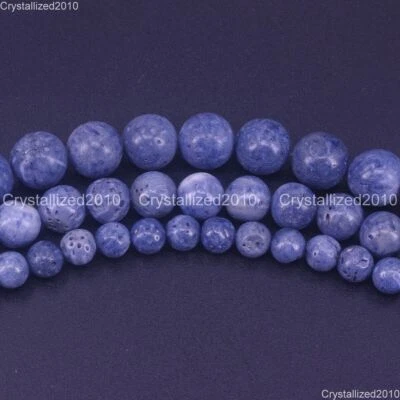 Pierre précieuse naturelle de corail bleu, boule ronde d'espacement, perles... - Photo 1/4