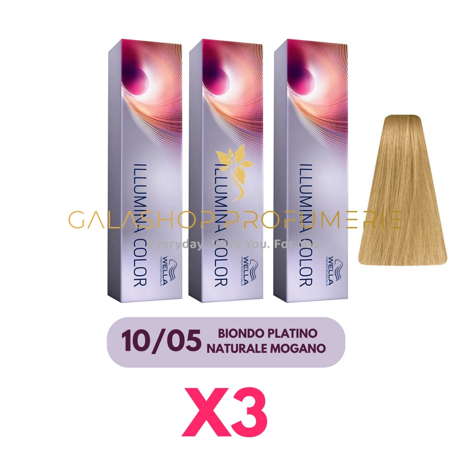 X3 Wella Illumina Color 10/05 Blonde Platinum Natural Mahogany Dye No Ammonia - Image 1 of 1