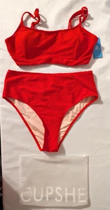 Nuevo con etiquetas Traje de baño de dos piezas Cupshe para mujer talla grande rojo texturizado punto suizo L bikini - Imagen 1 de 11