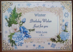 HANDMADE PERSONALISED WINTER BIRTHDAY CARD WINTER'S ROSES SNOWFLAKE 2024 DESIGN - Picture 1 of 4