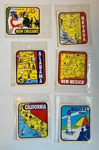 Lot 6 vtg US State Travel Water Slide Decals Alabama NV CA Biloxi New Orleans NM - Picture 1 of 8