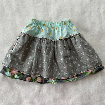 Matilda Jane Hello Lovely Fun Day Skirt Gray Floral Gold Polka Dots Girls Size 4 - Image 1 of 4