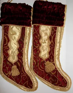 Menge 2 Kingsbury Home Weihnachten Strumpf Quaste rot gold Gobelin Brokat 25" - Bild 1 von 11
