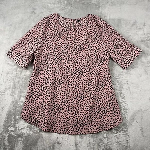 Shein Blouse Women’s XL Animal Print Pink Short Sleeve Button Top 100% Polyester - Picture 1 of 12