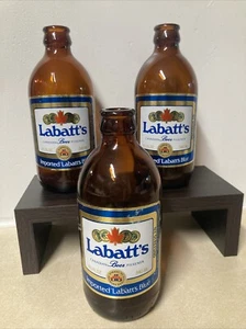 (3) Vtg Labatt's Blue Beer Bottle Glass Biere Pilsner Short 11.5oz 340ml - Picture 1 of 13