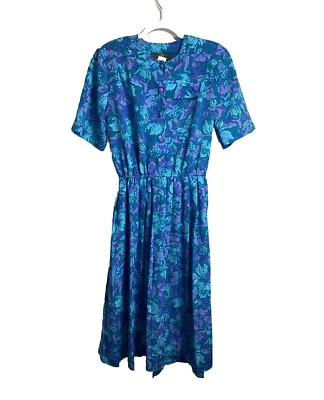 Vintage 1970s Orvis Women’s Floral Cottage Core Pleated Button Dress Blue Sz 14 - Image 1 of 3