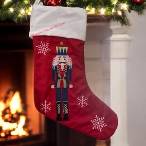 Red Velvet Christmas Stocking Nutcracker Soldier Blue New - Picture 1 of 3
