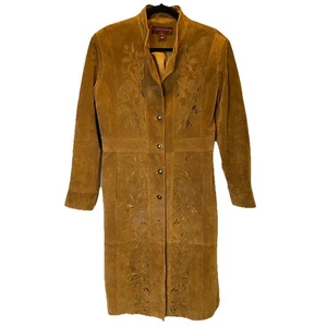 Margaret Godfrey Brown Suede Floral Embroidered Coat Jacket Size 10 Leather Boho - Picture 1 of 14