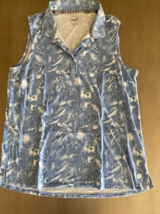 Puma Baby Blue & White Tie Dye Sleeveless Collared Golf T-Shirt Women Sz L - Picture 1 of 9