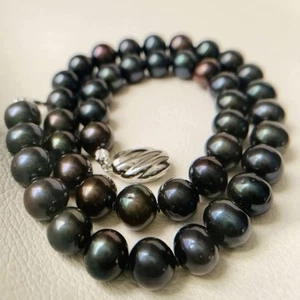 Jewelry Maki Tahitian Black Pearl Necklace, 10mm, 18" Length, Silver Clasp, Box - Picture 1 of 24