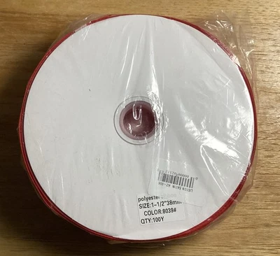 Red Poly Satin Ribbon 1 1/2  Inch  100 Yards  Single Face Polyester Satin New - Image 1 of 4