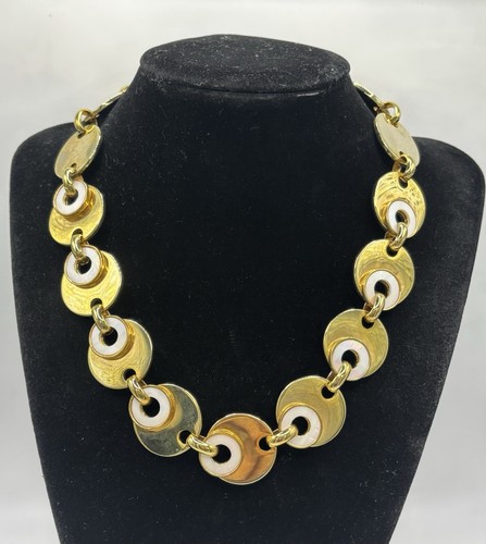 VETEMENTS Collana Ann Taylor disco oro MOP cerchio aperto collegato collare dichiarazione scolorita