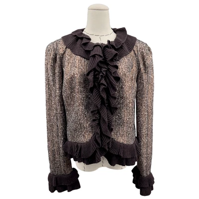 Magaschoni Collection Gold Metallic Tweed Ruffled Textured Jacket Womens Size 16 - Image 1 of 4