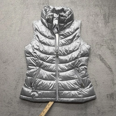 Chaleco Calvin Klein Mujer Mediano Plateado Puffer Acolchado Cremallera Frontal Sin Mangas Foto 1 de 4