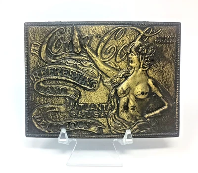 Vintage Coca Cola Nude Lady Tiffany Foundry Atlanta GA Solid Brass Belt Buckle - Image 1 of 4