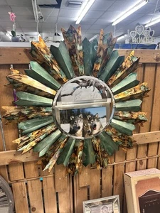 Teal And Gold Metal Wall Mirror 69cm - Picture 1 of 3