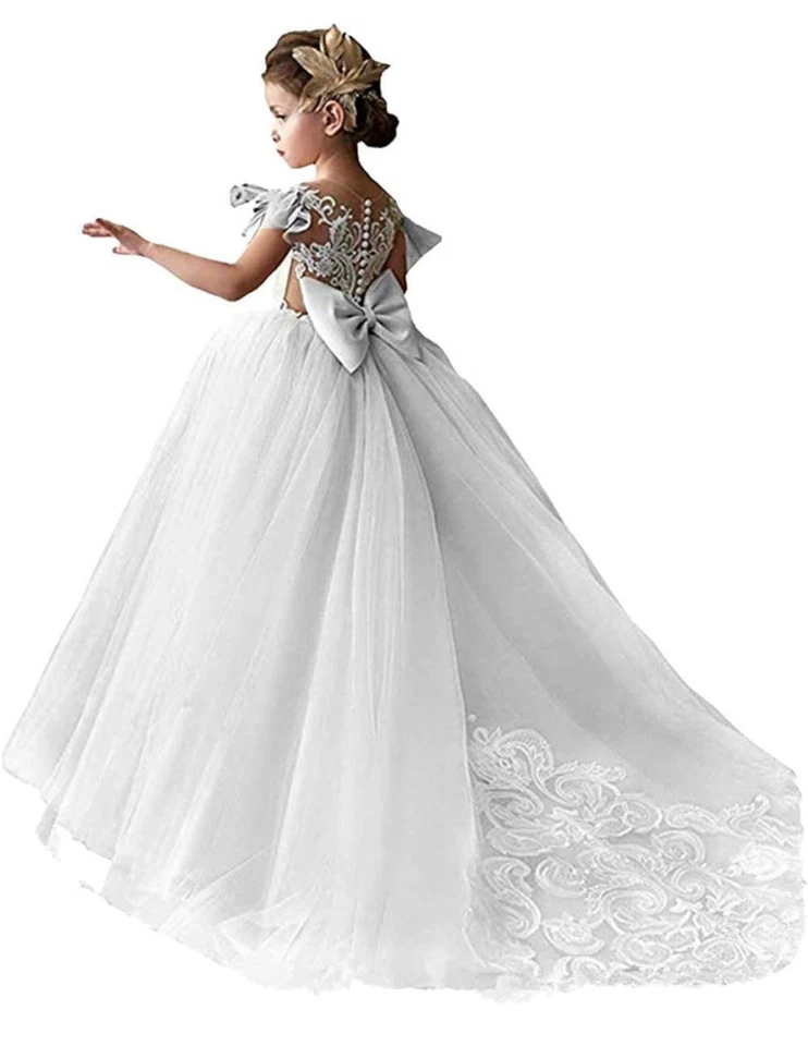 Vestido de encaje de tul con flores para niña boda fiesta niños graduación vestido de baile *sin moño* talla 8 Foto 1 de 4