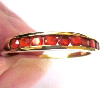 Anel de opala fogo carmesim mexicano / tamanho 9 / ouro 14K sobre prata esterlina 925 - Imagem 1 de 4