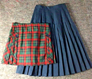 2 Girls Size 12 Land's End School Uniform Pleated Solid Plaid Skort Skirt - Picture 1 of 18